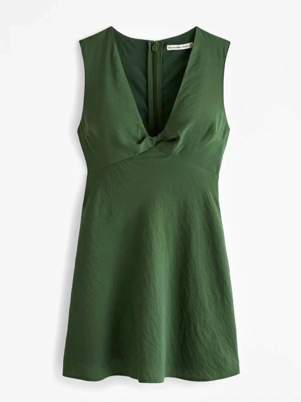 Abercrombie & Fitch Crinkle Textured Twist-Front Mini Dress Green